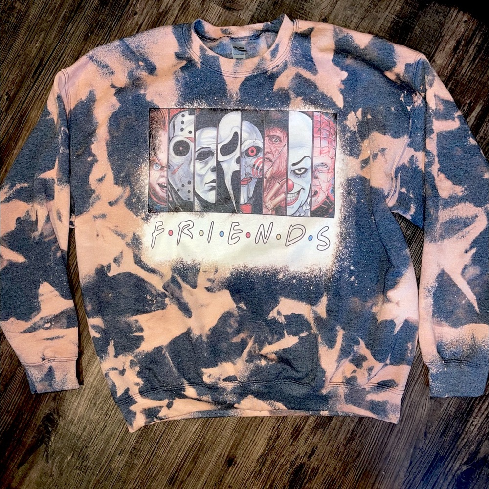 Friends Halloween Horror Bleached Distressed Crewneck Sweatshirts